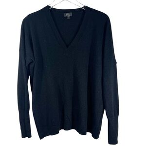 JCREW Black Timeless 100% Cashmere V-Neck Sweater Size Medium